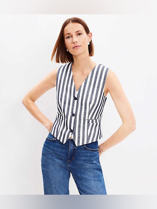 LOFT Tops - EUC Loft Striped V-Neck Button Front Vest Blue & White Size XS